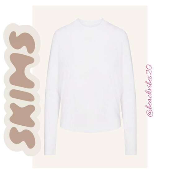 SKIMS Relaxed Tees Long Sleeve T-Shirt Snow Small NWT - Picture 1 of 7
